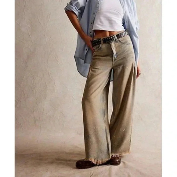 NWT Free People Old West Slouchy Jeans Wide Leg Denim We The Free Blue 27 - Picture 1 of 17